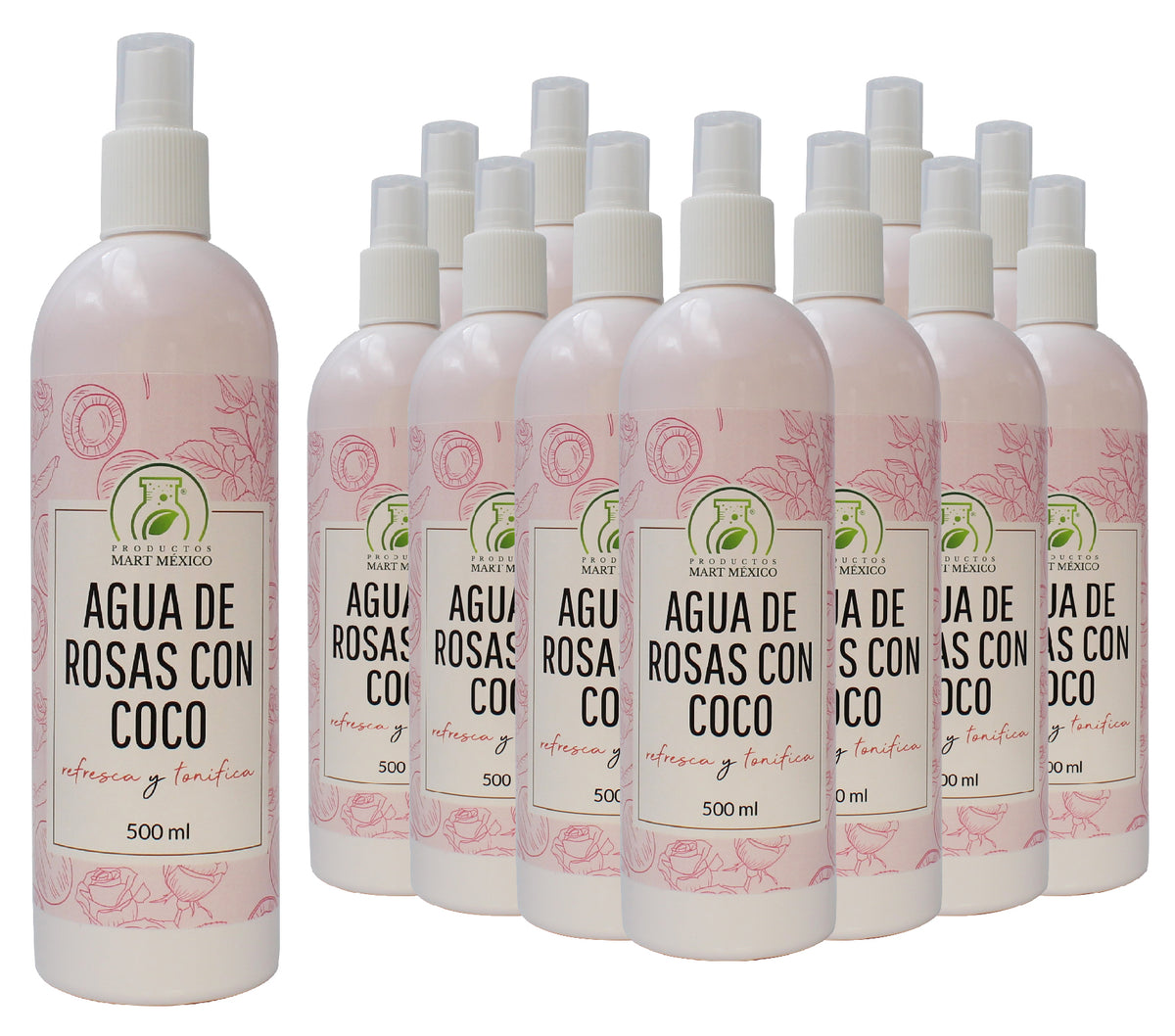 Agua de rosas con coco hidratante facial