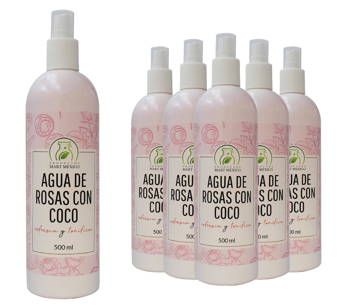 Agua de rosas con coco hidratante facial