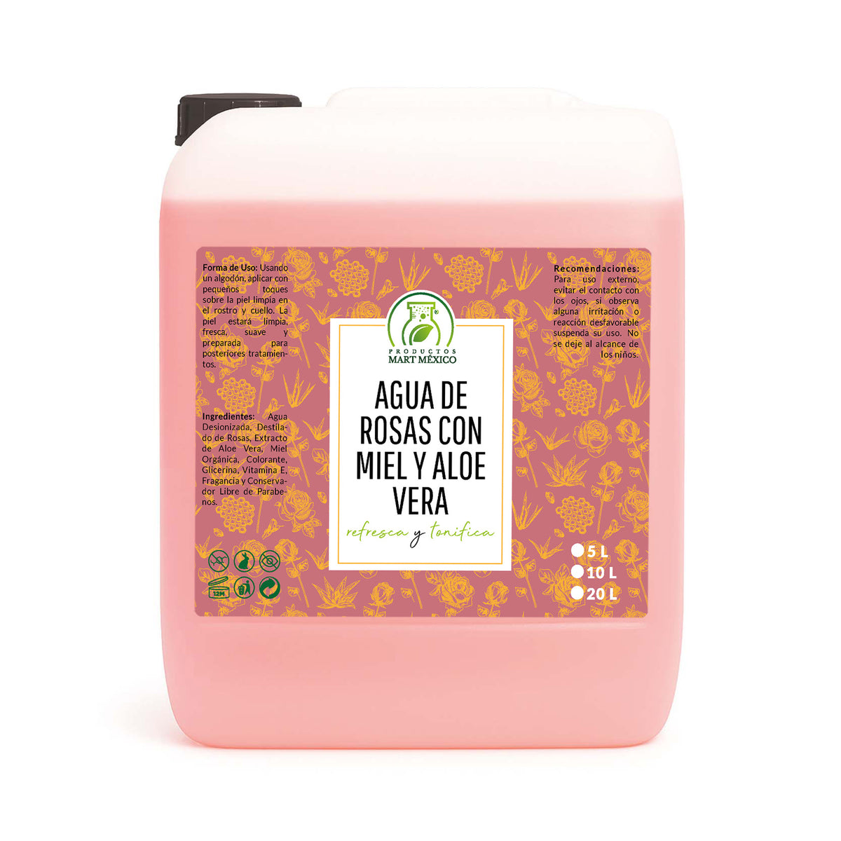 Agua de rosas, miel orgánica y aloe vera hidratante facial