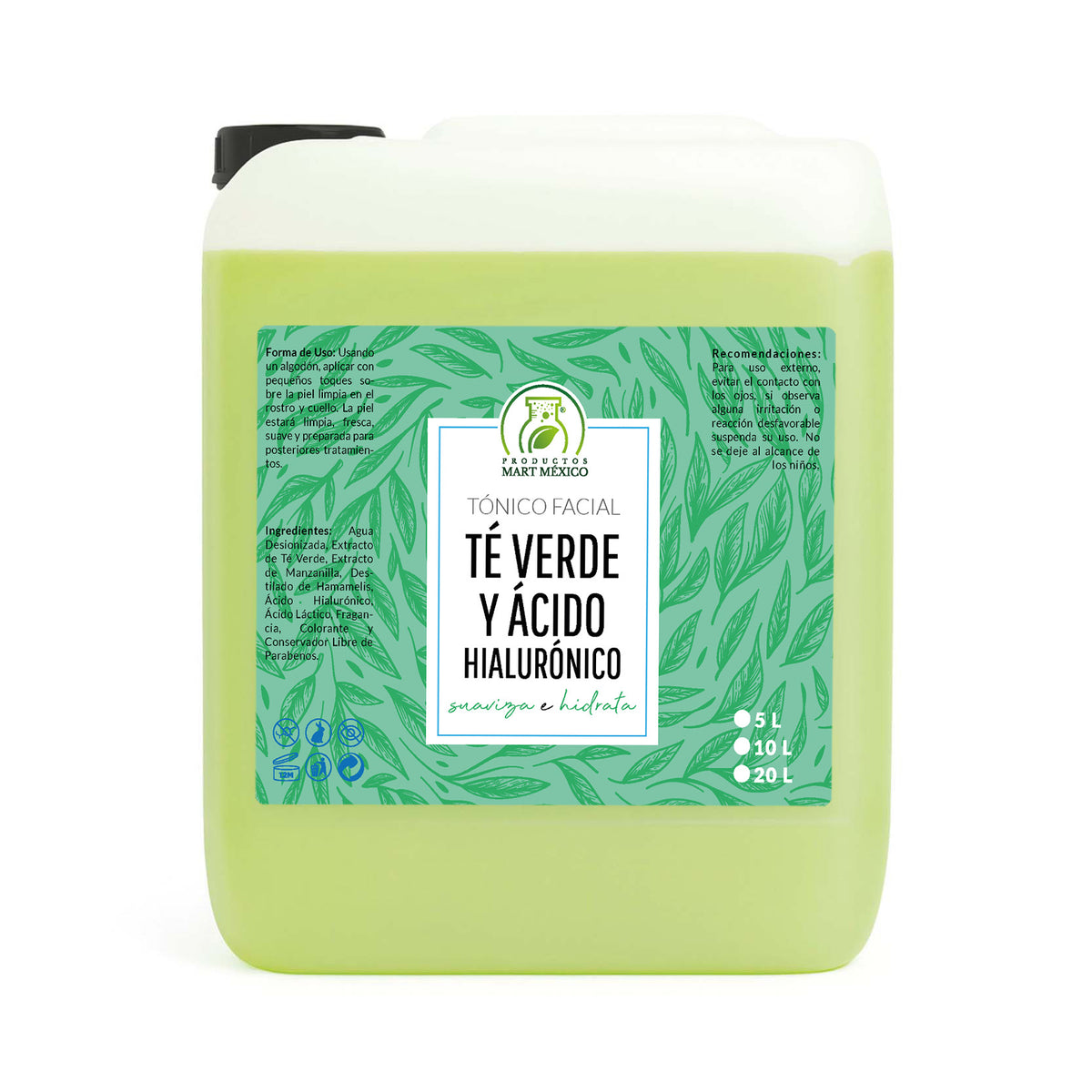 Tónico facial de té verde con ácido hialurónico
