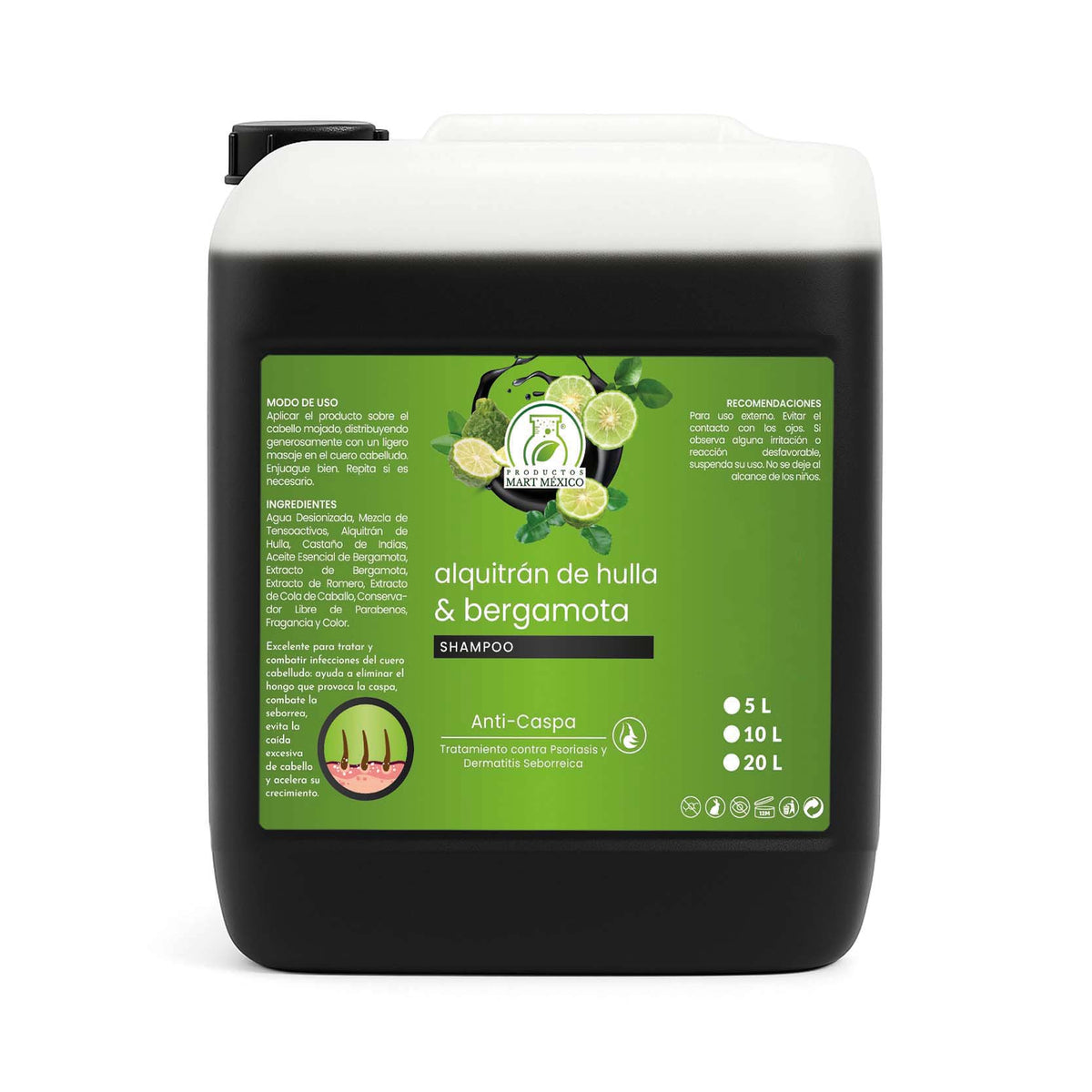 Shampoo capilar alquitrán de hulla y bergamota
