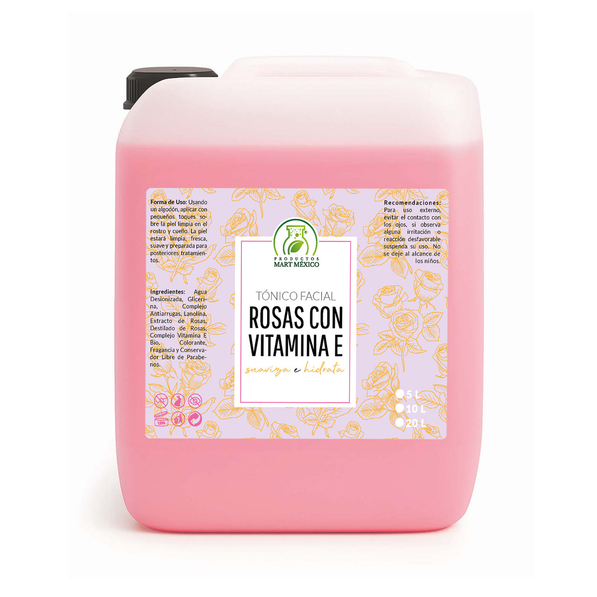 Tónico facial hidratante de rosas con vitamina E