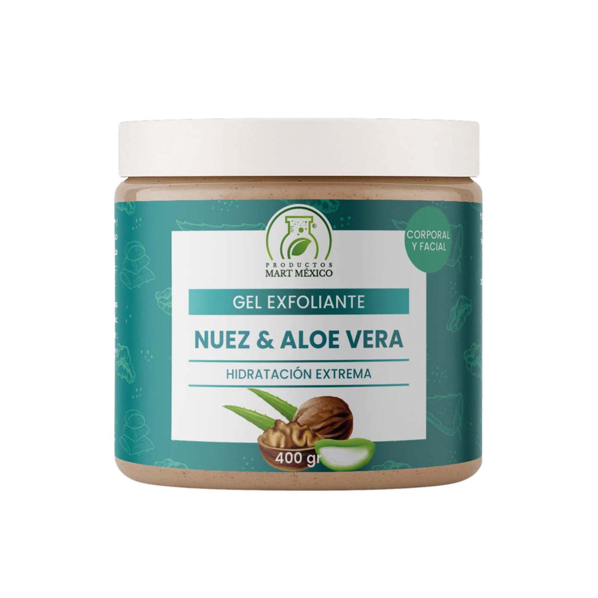 Gel exfoliante de cáscara de nuez y aloe vera