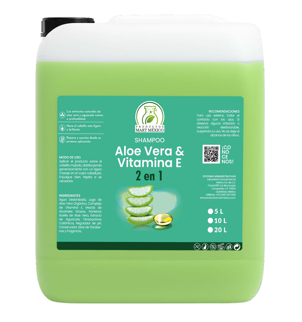 Shampoo capilar aloe vera y vitamina E (2 en 1)