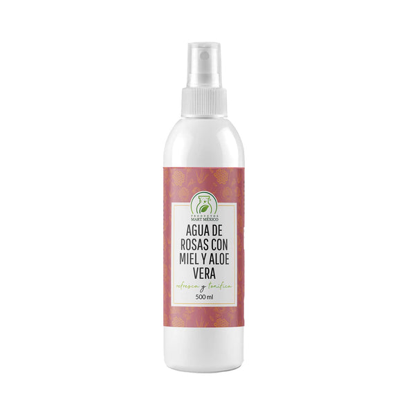 Agua de rosas, miel orgánica y aloe vera hidratante facial