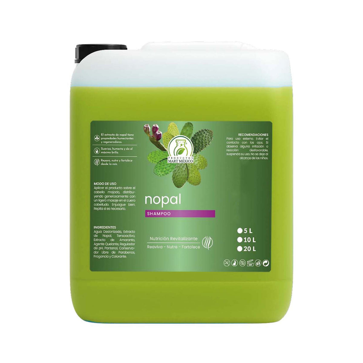Shampoo capilar de extracto natural de nopal
