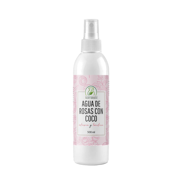 Agua de rosas con coco hidratante facial