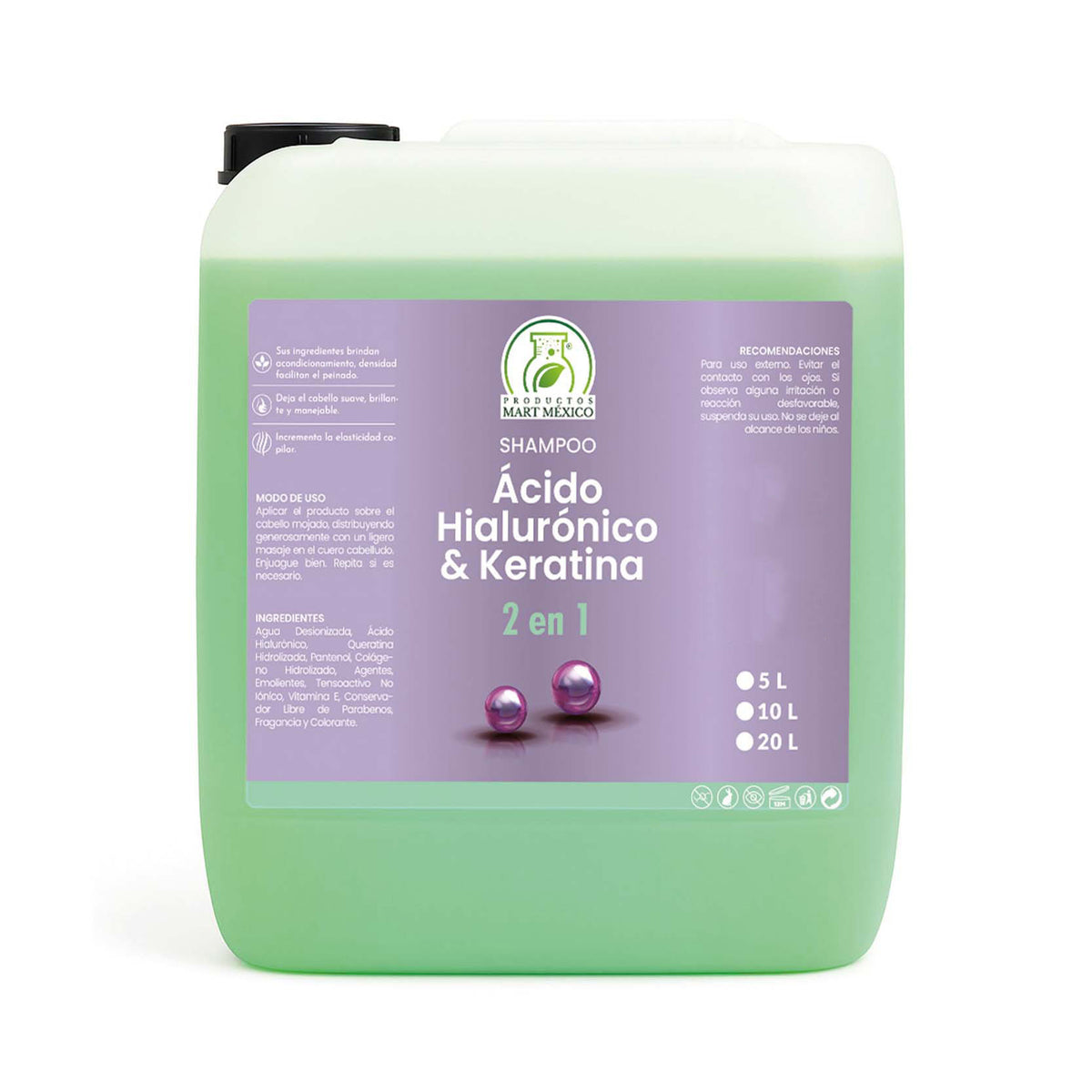 Shampoo capilar de ácido hialurónico y keratina