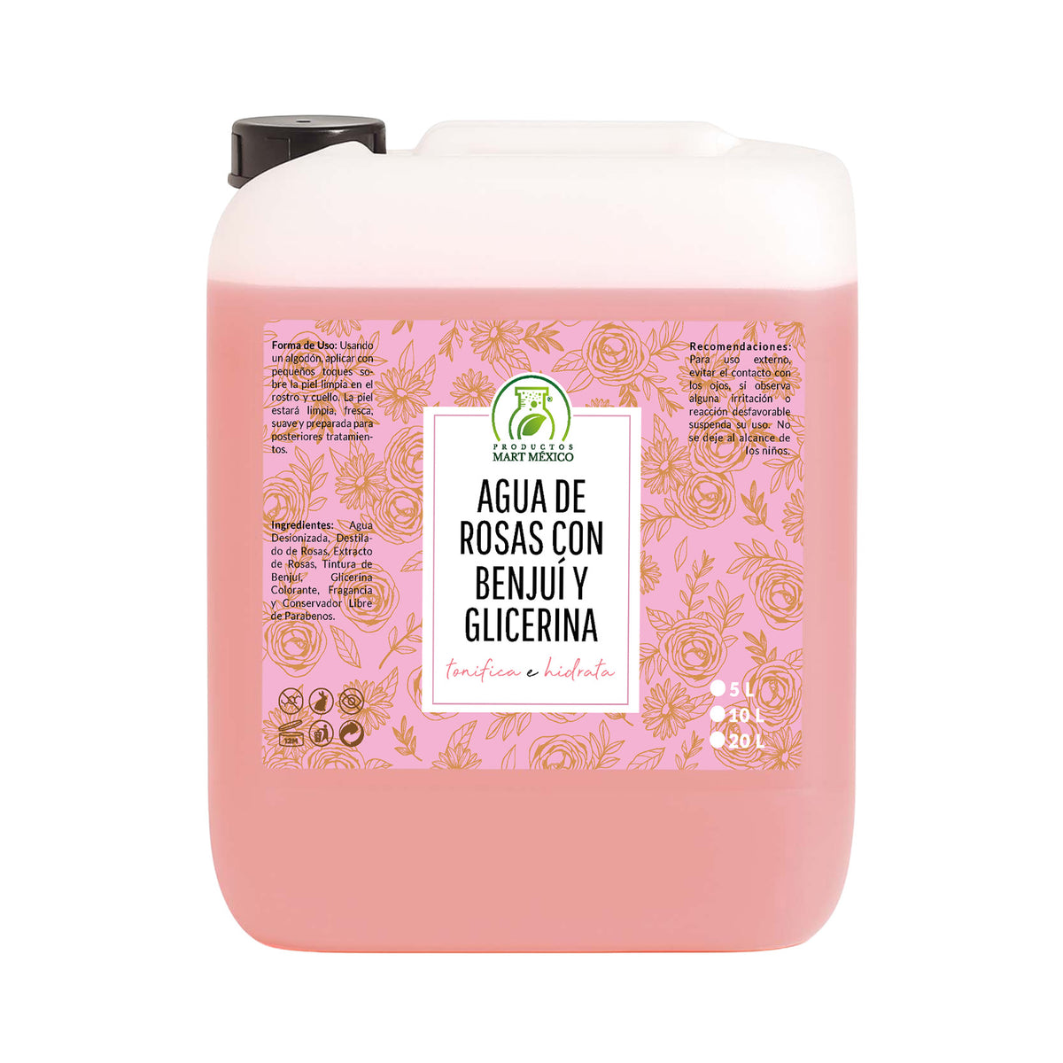 Agua de rosas, benjuí y glicerina hidratante facial
