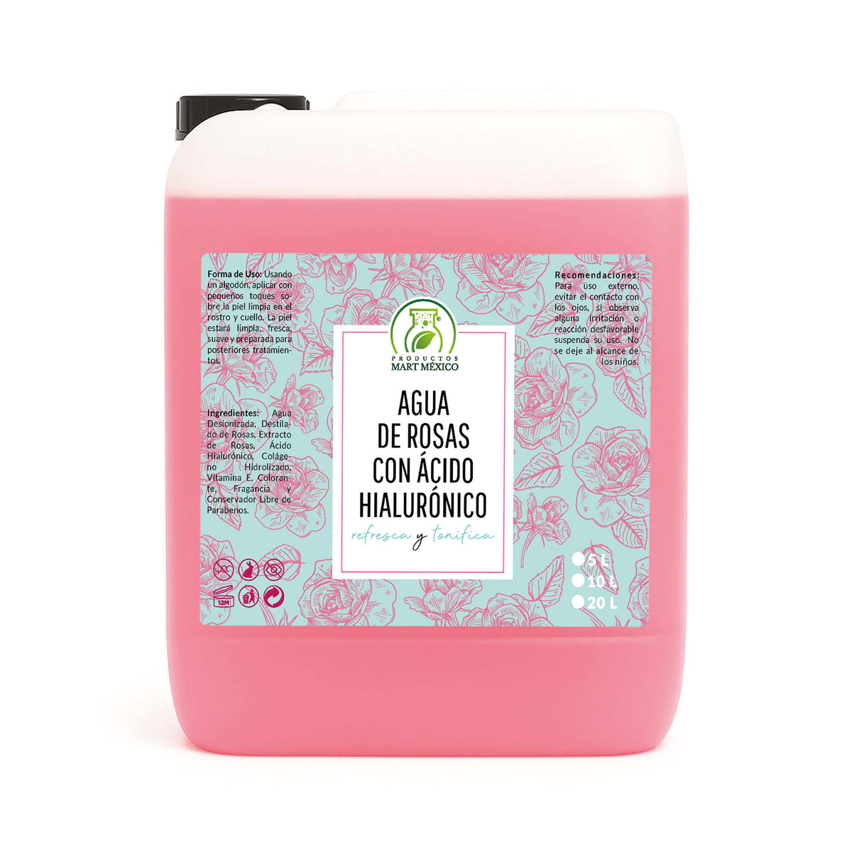 Agua de rosas con ácido hialurónico
