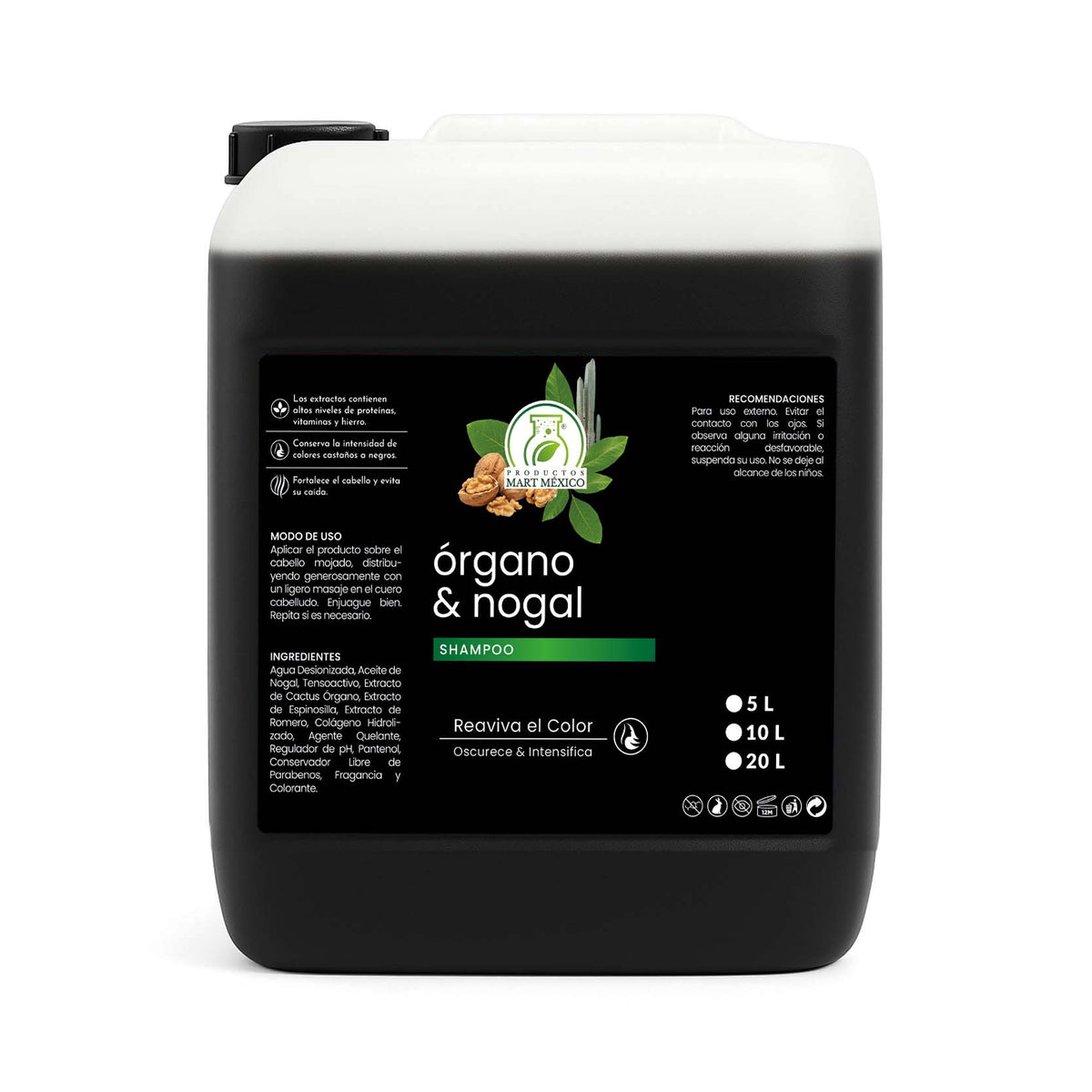 Shampoo capilar de órgano y nogal reaviva el color