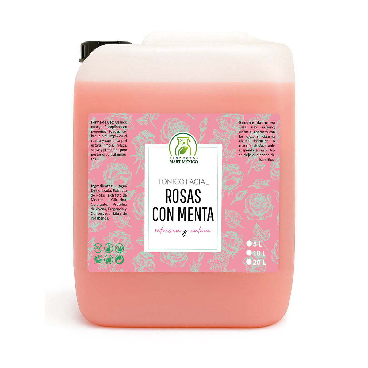 Tónico facial hidratante de rosas con menta