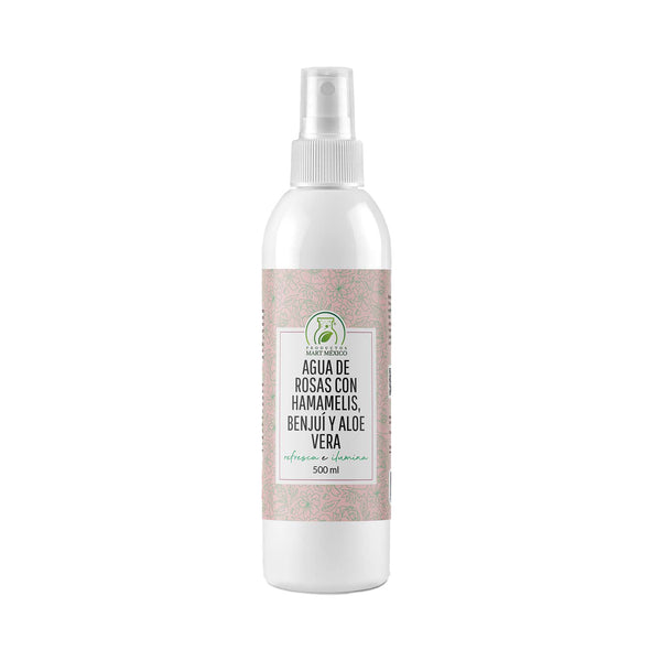Agua de rosas con hamamelis, benjuí y aloe vera
