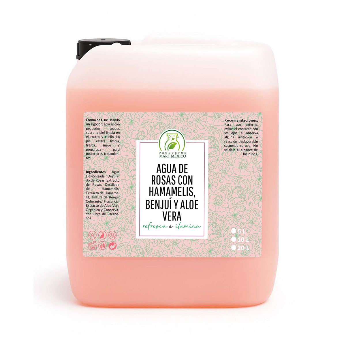 Agua de rosas con hamamelis, benjuí y aloe vera