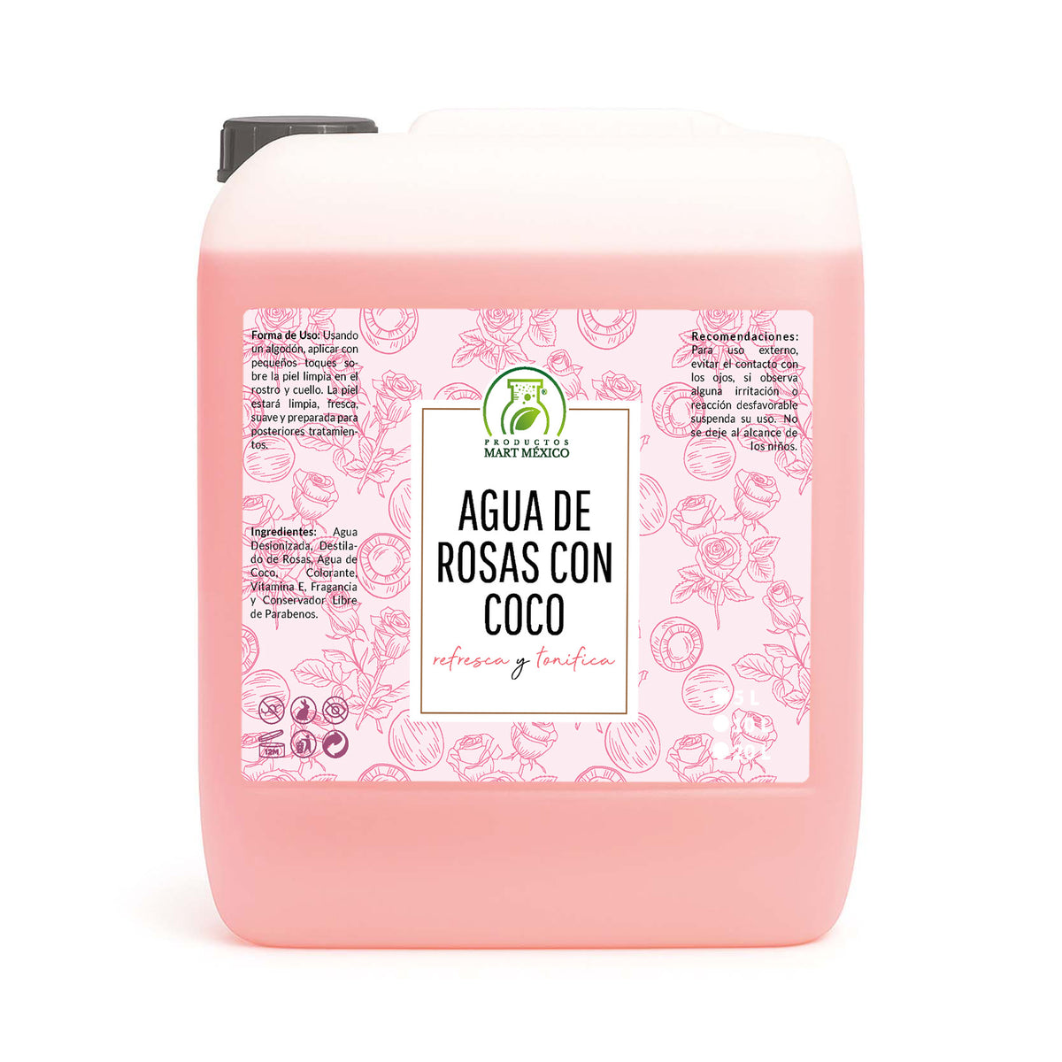 Agua de rosas con coco hidratante facial