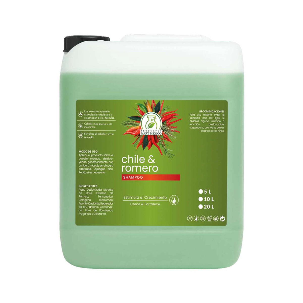Shampoo capilar de chile y romero